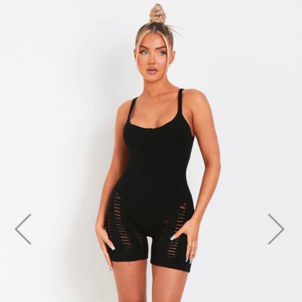 Black cutout knit romper